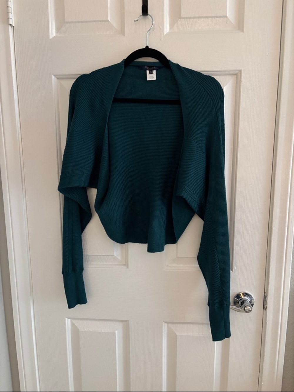 Rachel Teal Ribbed Open-Front Sweater Shrug